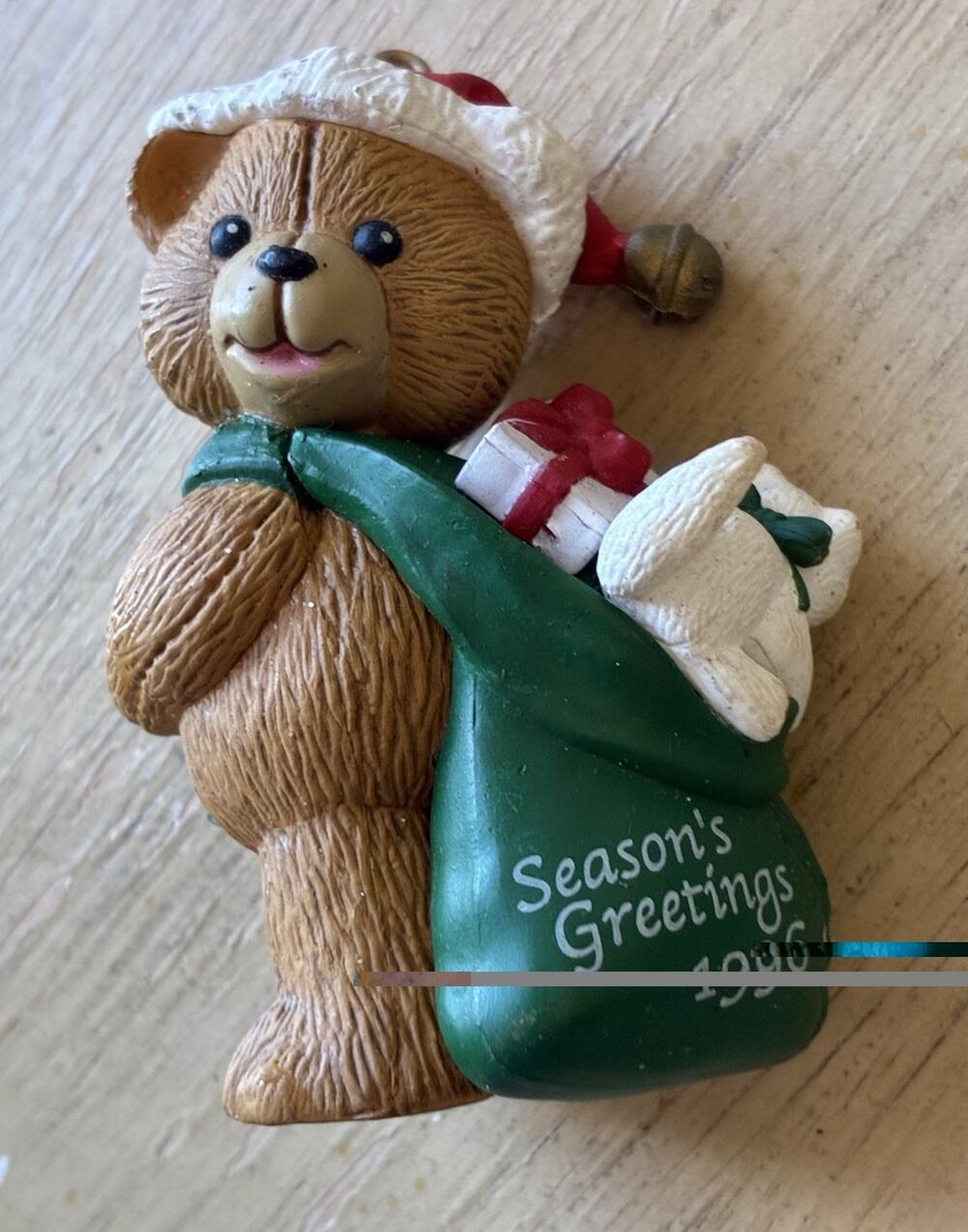 VTG 90s Bear Christmas Ornament Cat In Bag Kitty 1996 1st In Series Tree Xmas
